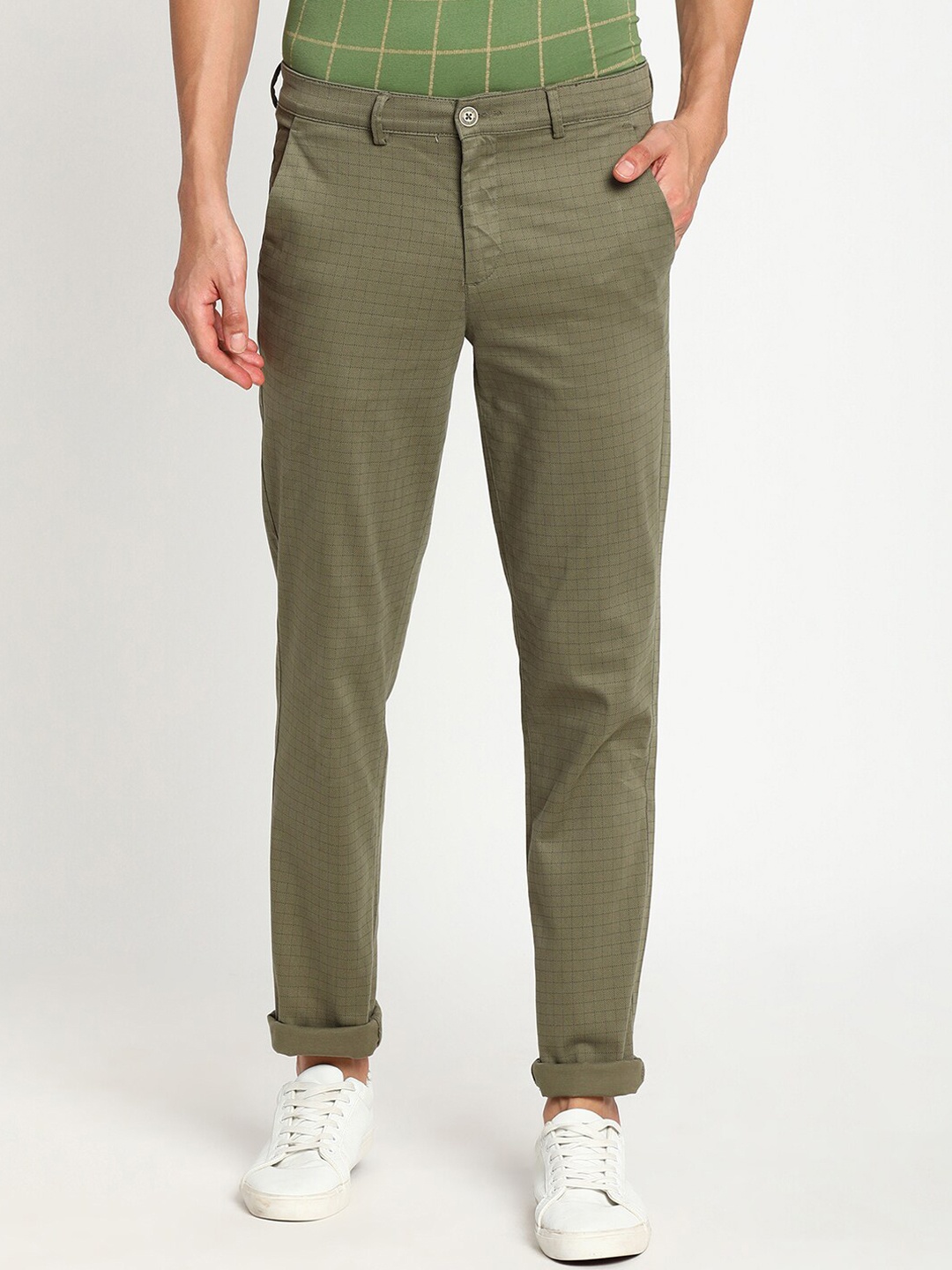 

Turtle Men Olive Green Tapered Fit Trousers