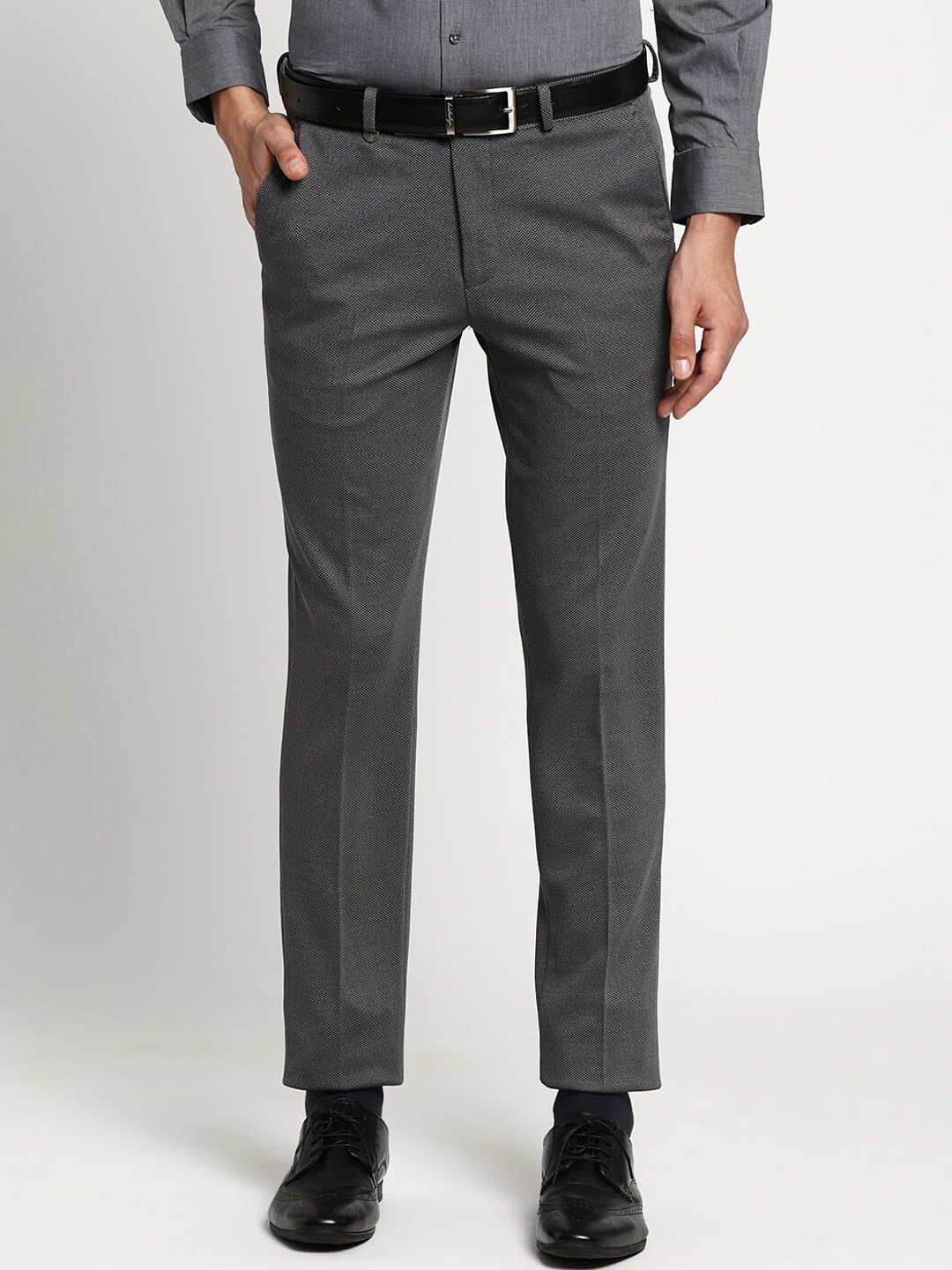 

Turtle Men Charcoal Grey Slim Fit Formal Trouser
