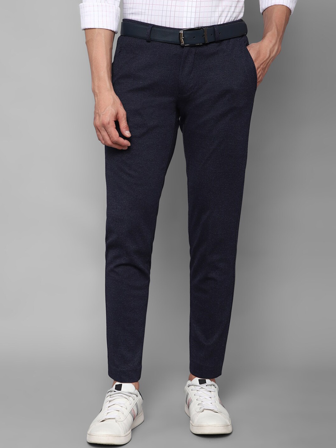 

Allen Solly Men Navy Blue Textured Slim Fit Trouser
