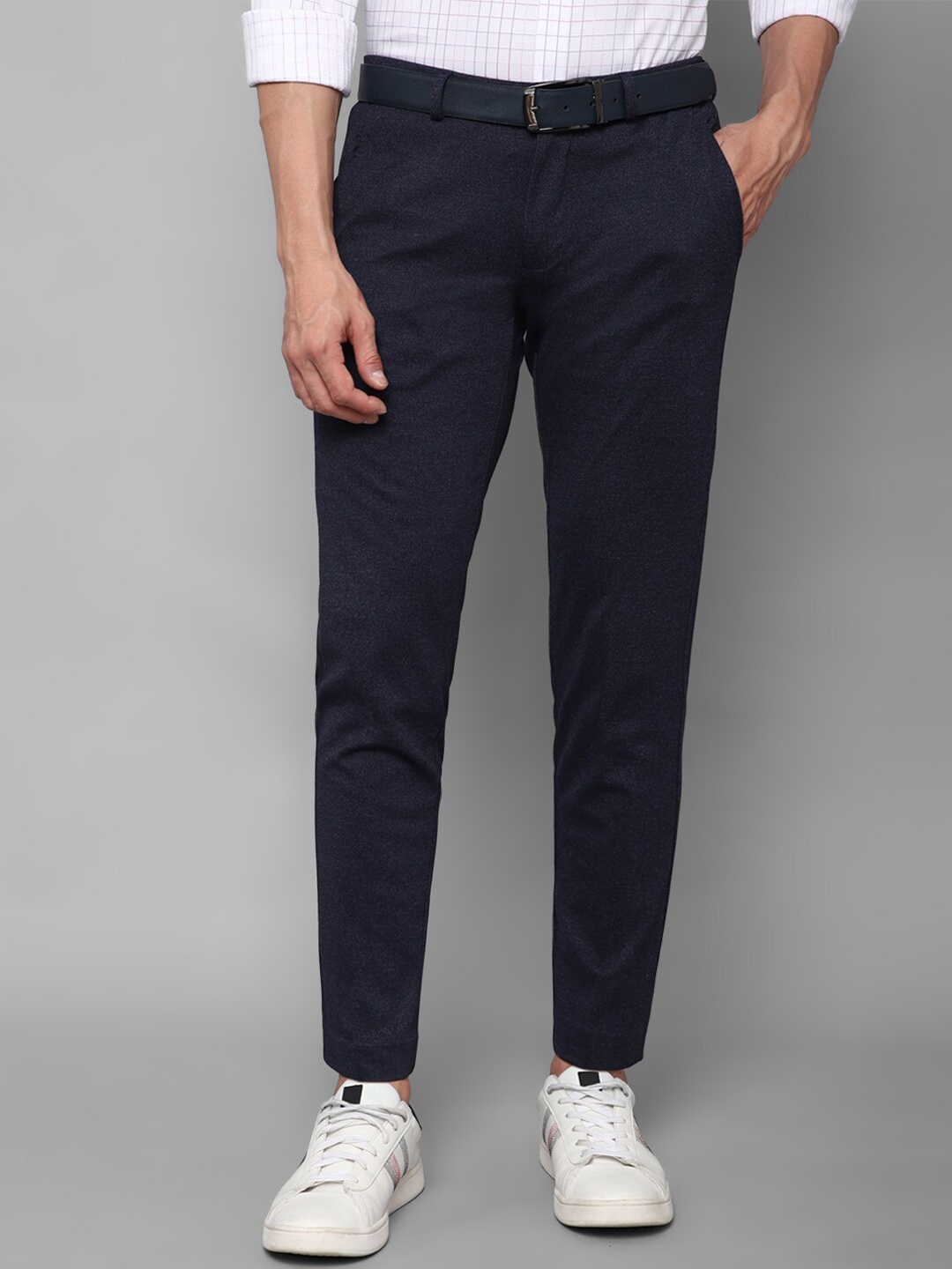 

Allen Solly Men Navy Blue Textured Slim Fit Trousers