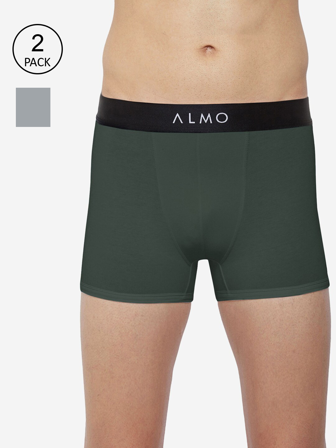 

Almo Wear Men Pack Of 2 Green & Grey Solid Cotton Trunks CRED-OC-T-OLSG