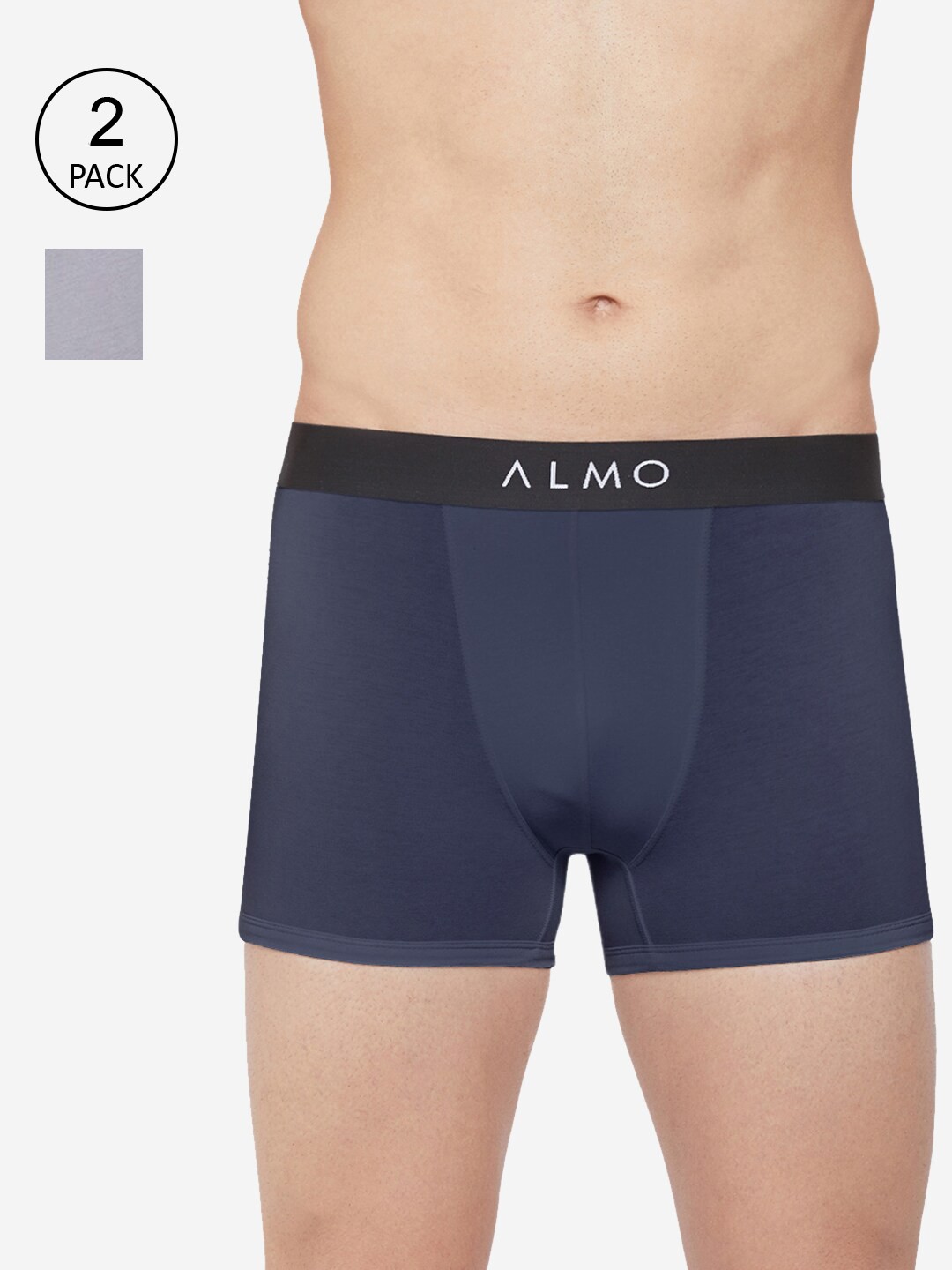 

Almo Wear Men Pack Of 2 Navy Blue & Grey Solid Trunk CRED-T-BLG