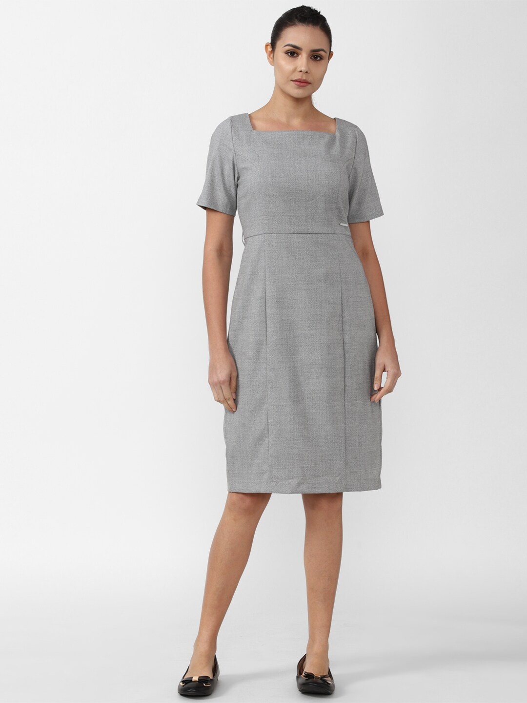 

Van Heusen Woman Grey Solid Square Neck Dress