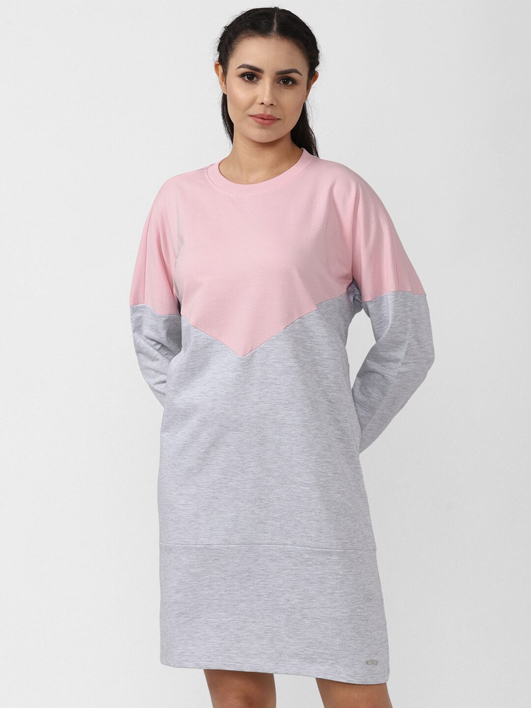 

Van Heusen Woman Grey & Pink Colourblocked Cotton T-shirt Dress