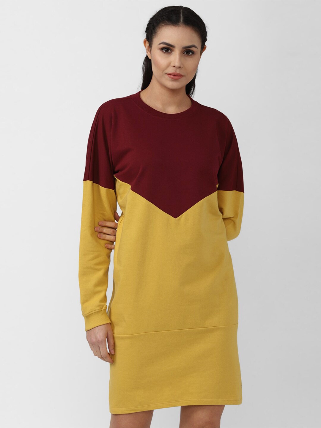 

Van Heusen Woman Yellow & Maroon Colourblocked T-shirt Dress