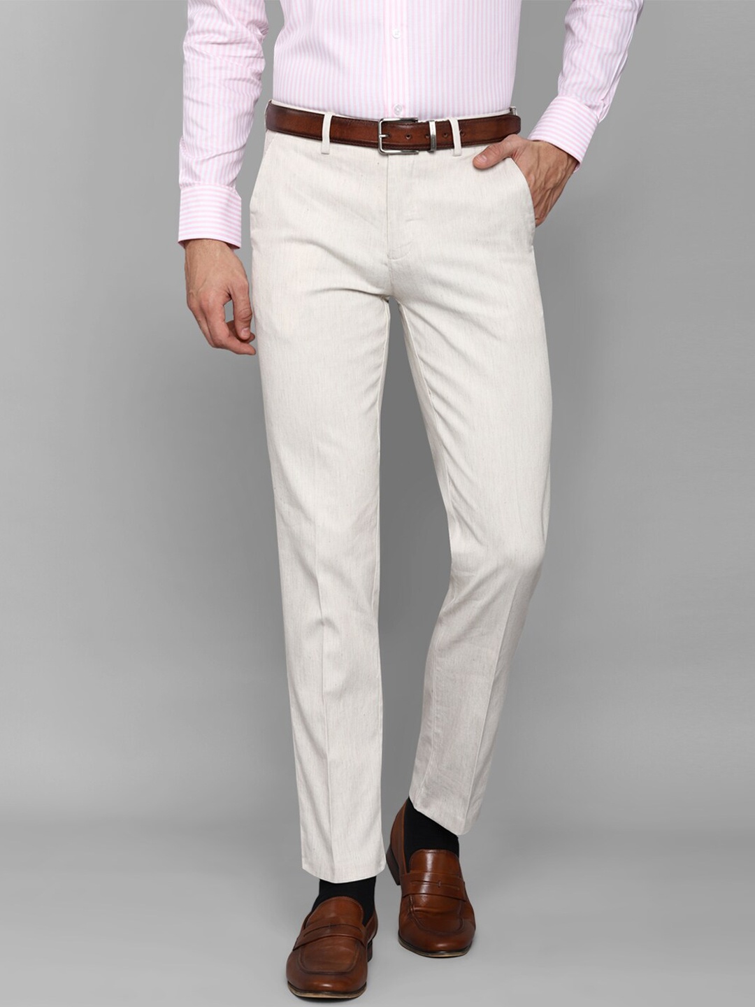 

Louis Philippe Men Off-White Slim Fit Trousers