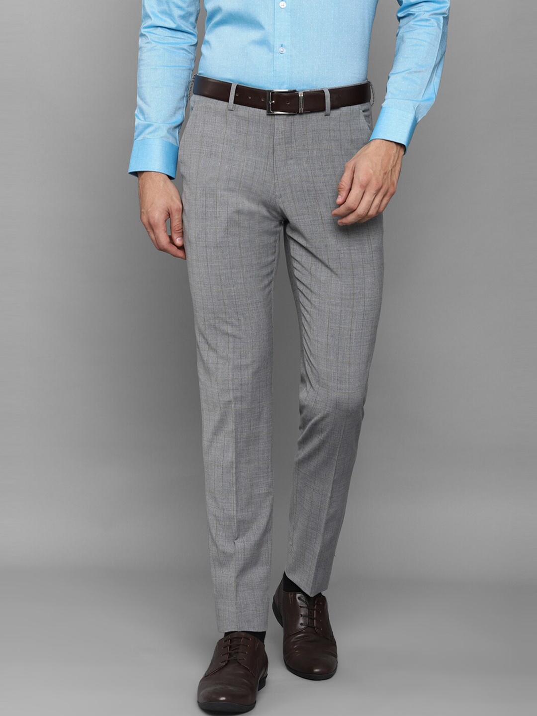 

Louis Philippe Men Grey Striped Slim Fit Trousers