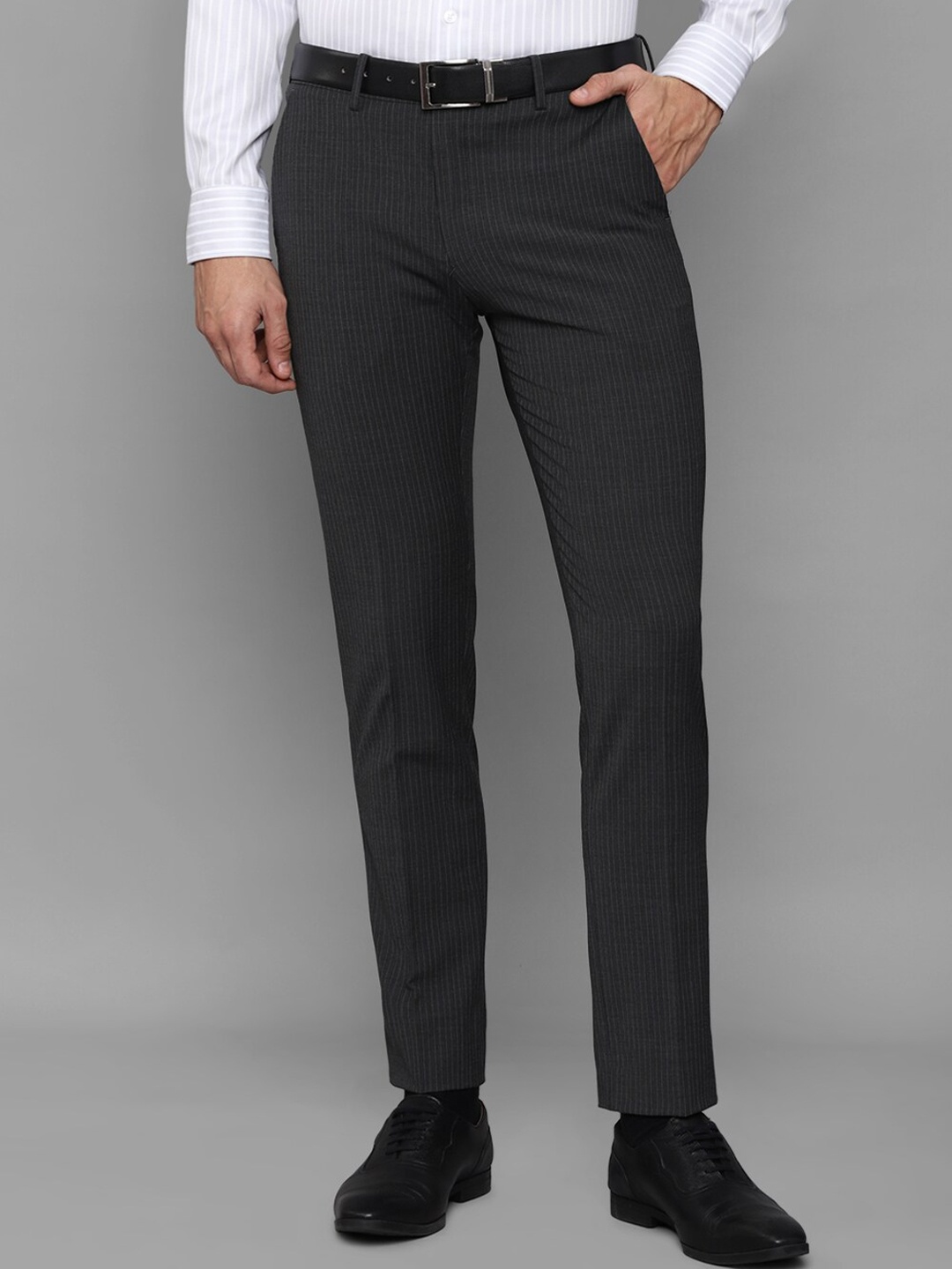 

Louis Philippe Men Black Striped Slim Fit Trousers