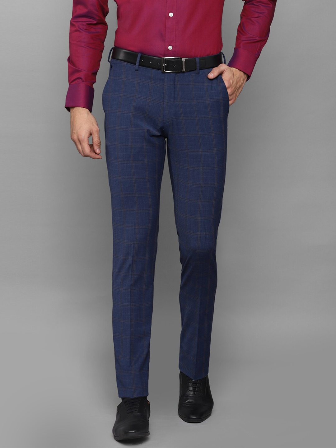 

Louis Philippe Men Navy Blue Checked Slim Fit Trousers