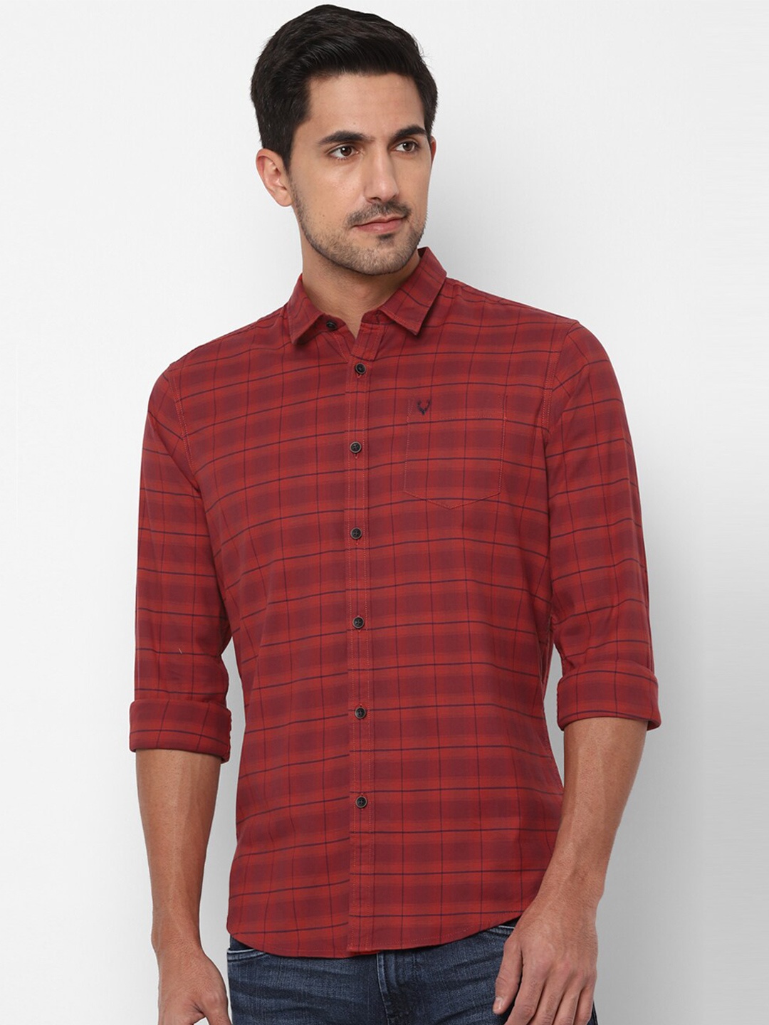 

Allen Solly Sport Men Red Windowpane Checked Cotton Casual Shirt