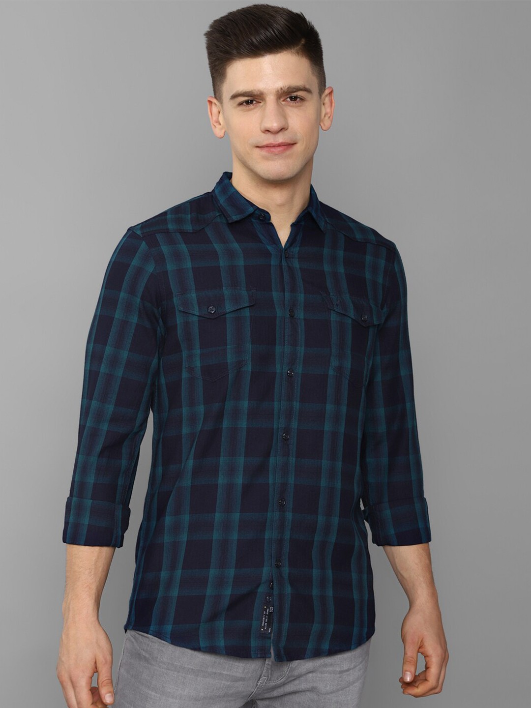 

Allen Solly Sport Men Navy Blue Tartan Checks Checked Casual Shirt