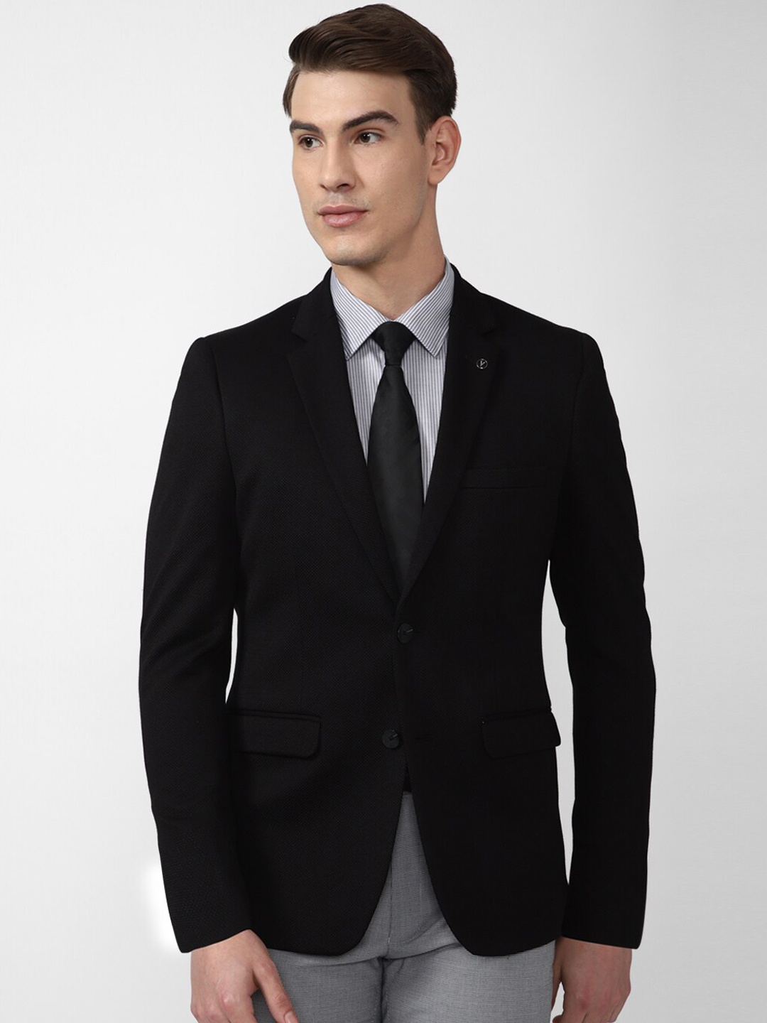 

Van Heusen Men Black Solid Single-Breasted Slim-Fit Formal Blazer