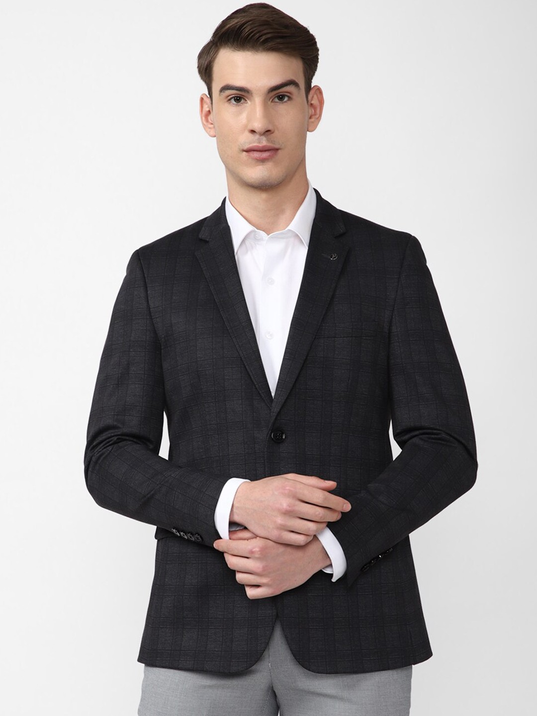 

Van Heusen Men Grey Checked Single-Breasted Slim-Fit Formal Blazer, Charcoal