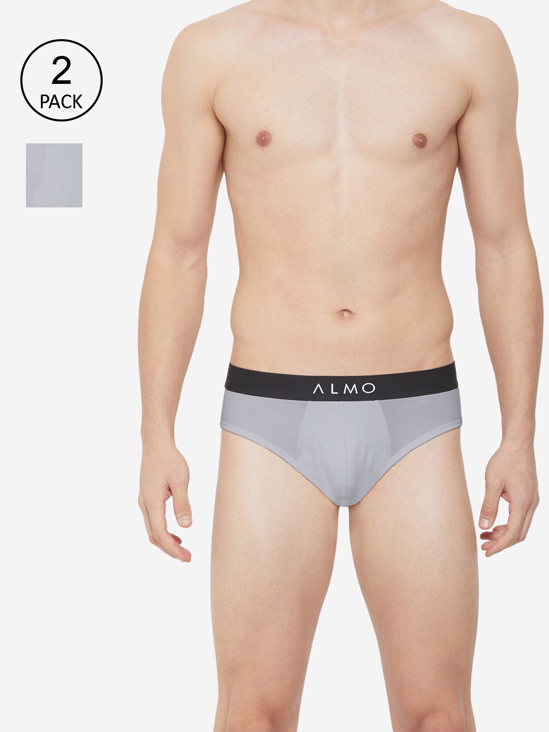 

Almo Wear Men Pack Of 2 Grey Solid Modal Basic Briefs