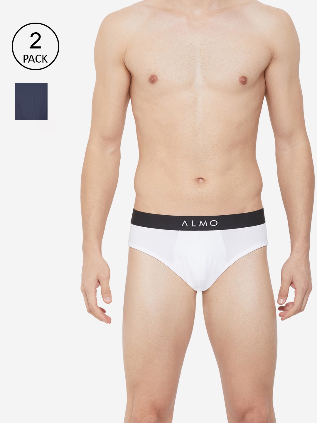 

Almo Wear Men Pack Of 2 White & Navy Blue Solid Modal Anti-microbial Basic Briefs