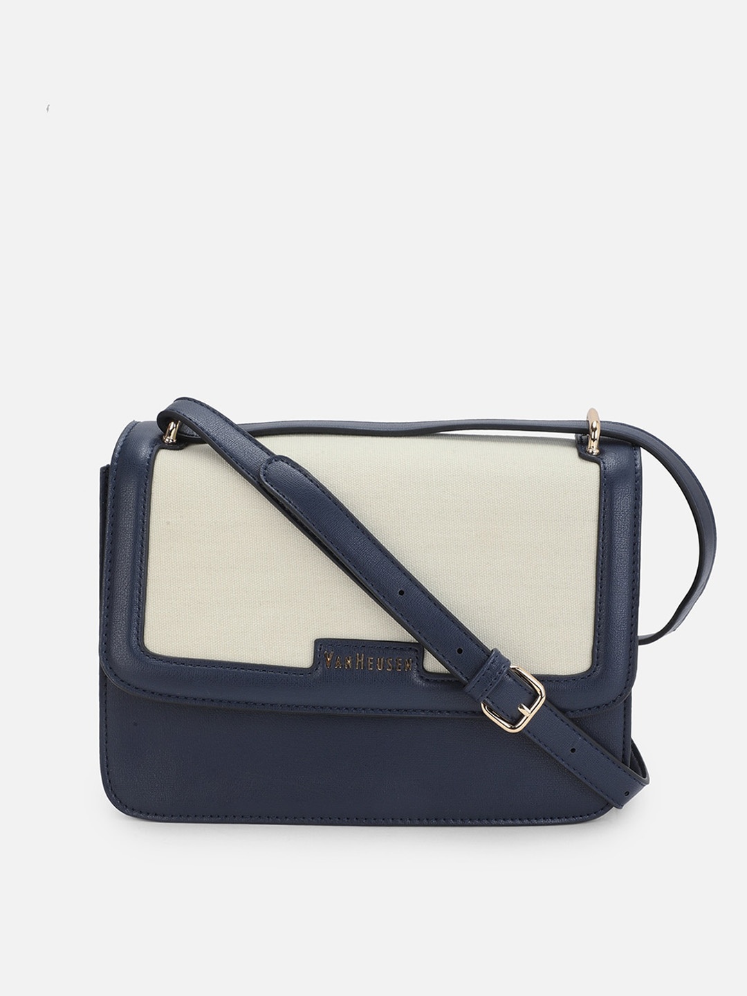 

Van Heusen Woman Navy Blue Colourblocked PU Structured Sling Bag