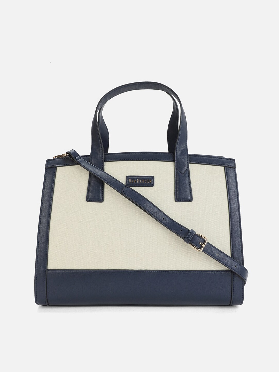 

Van Heusen Woman White Colourblocked PU Structured Handheld Bag