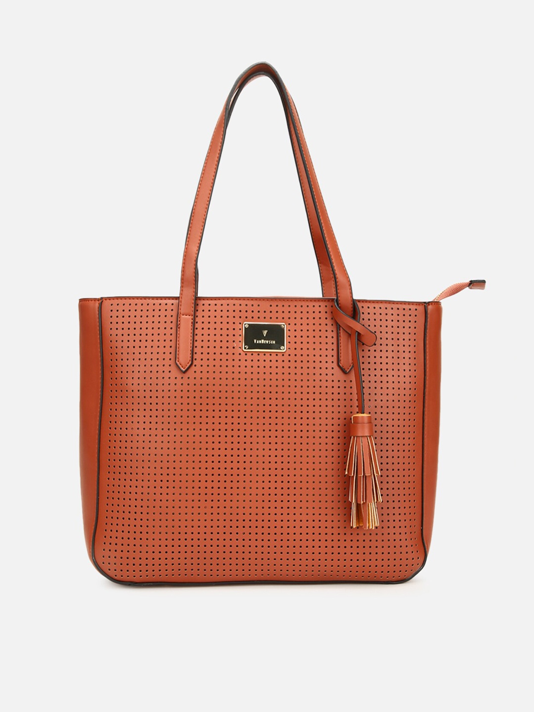 

Van Heusen Woman Brown Textured PU Oversized Shopper Shoulder Bag with Tasselled