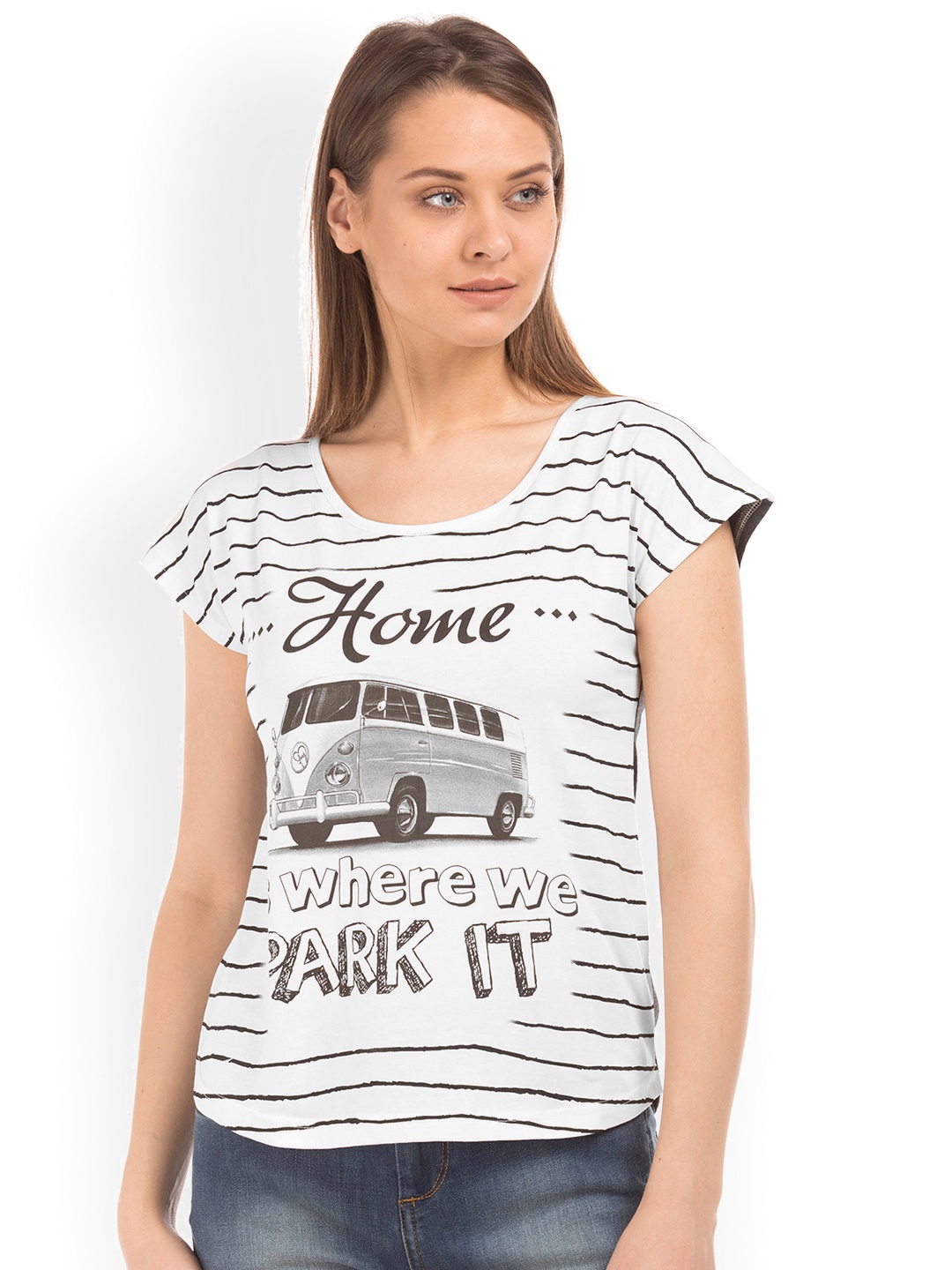

Flying Machine Women White Printed Round Neck T-shirt