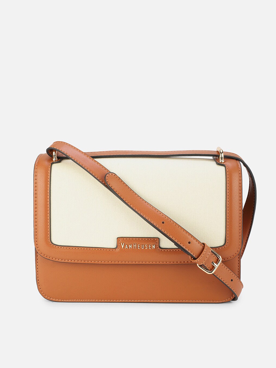 

Van Heusen Woman Brown Colourblocked PU Structured Sling Bag