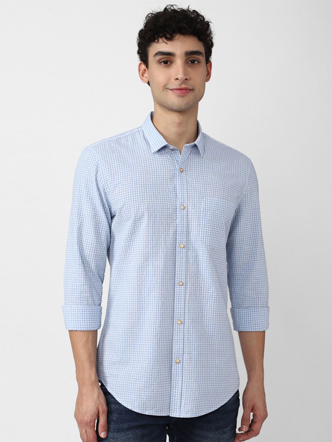 

Peter England Casuals Men Blue Slim Fit Checked Casual Shirt