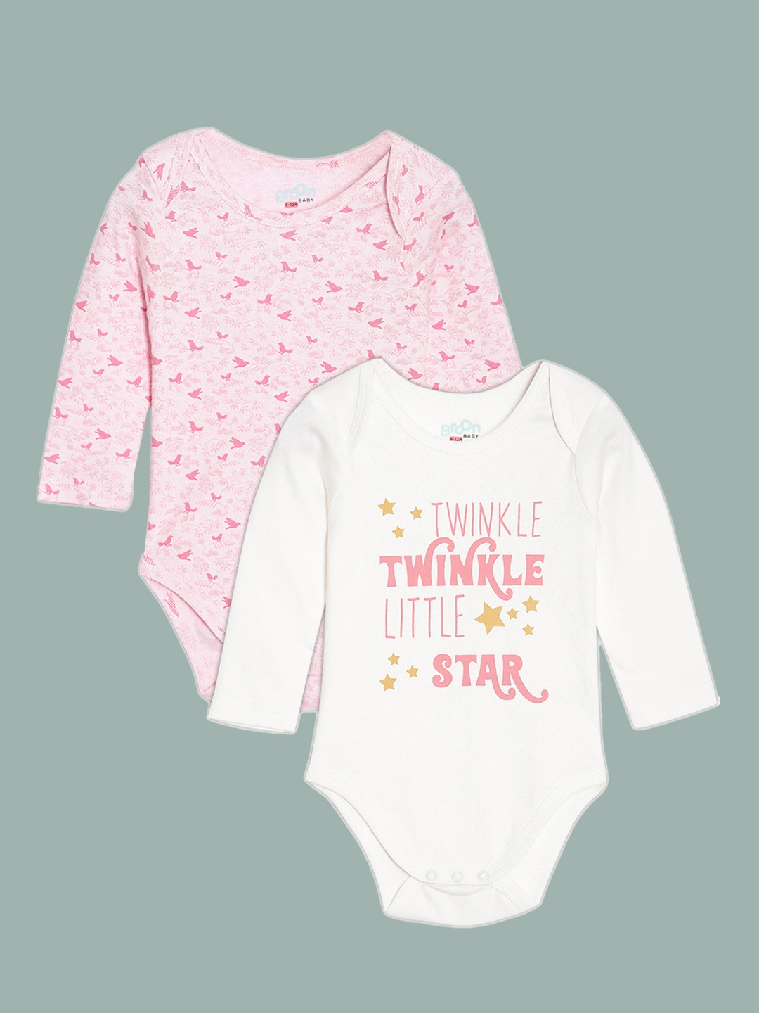 

BROON Infant Girls Pink & White Printed Pure Organic Cotton Bodysuits