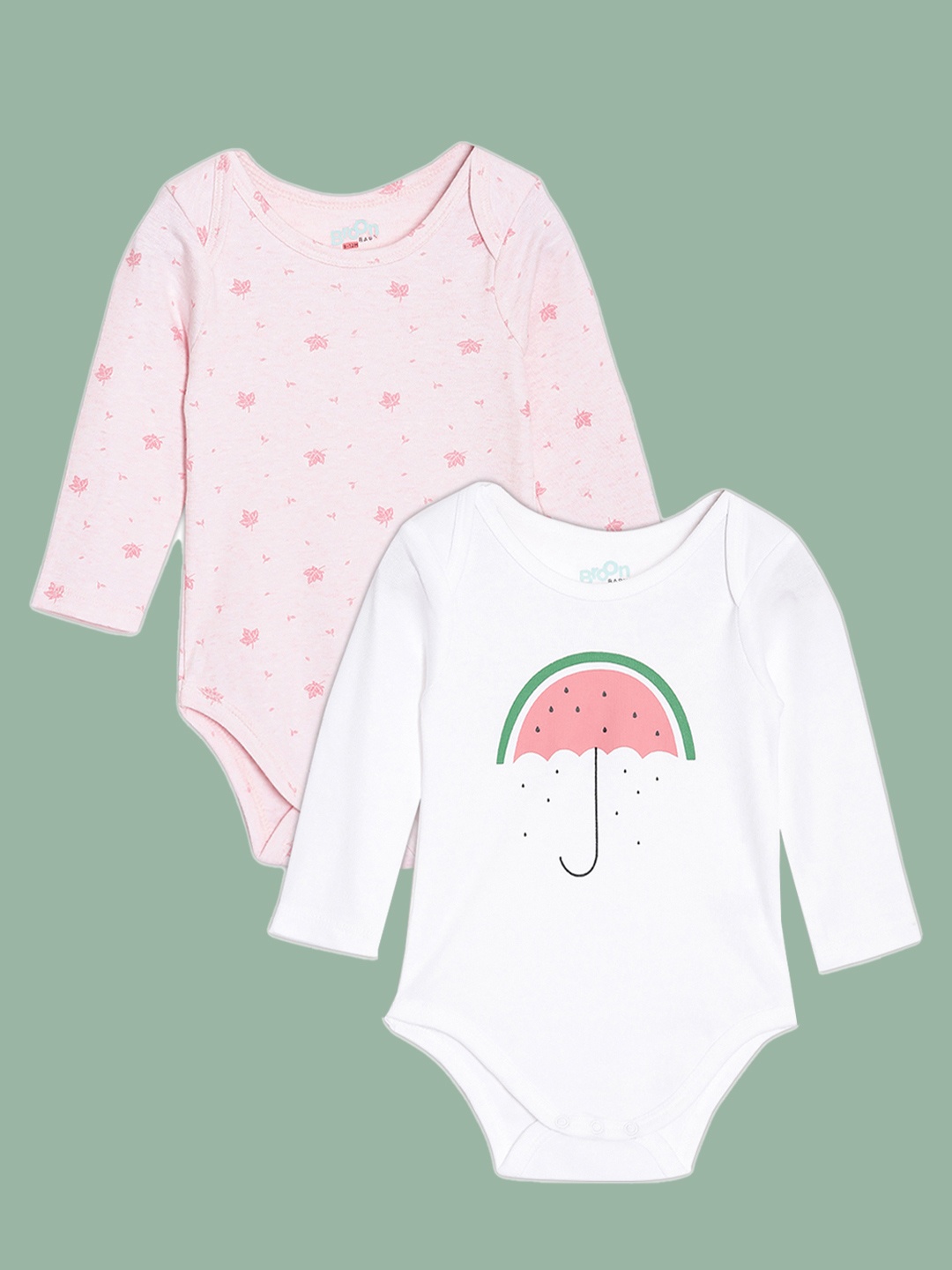 

Broon Girls Pack Of 2 Pink & White Printed Cotton Bodysuit