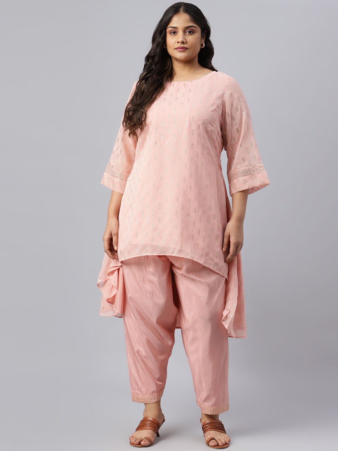 

W Women Pink Ethnic Motifs Printed Kurta with Salwar