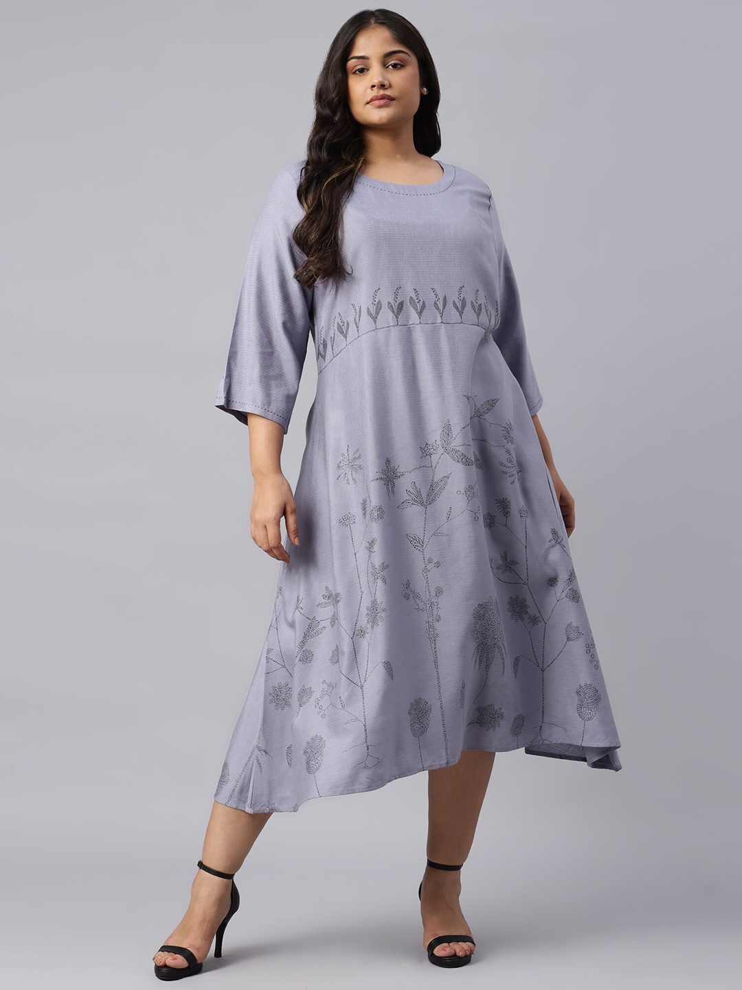 

W Women Blue & Grey Floral Printed Handloom Kurta