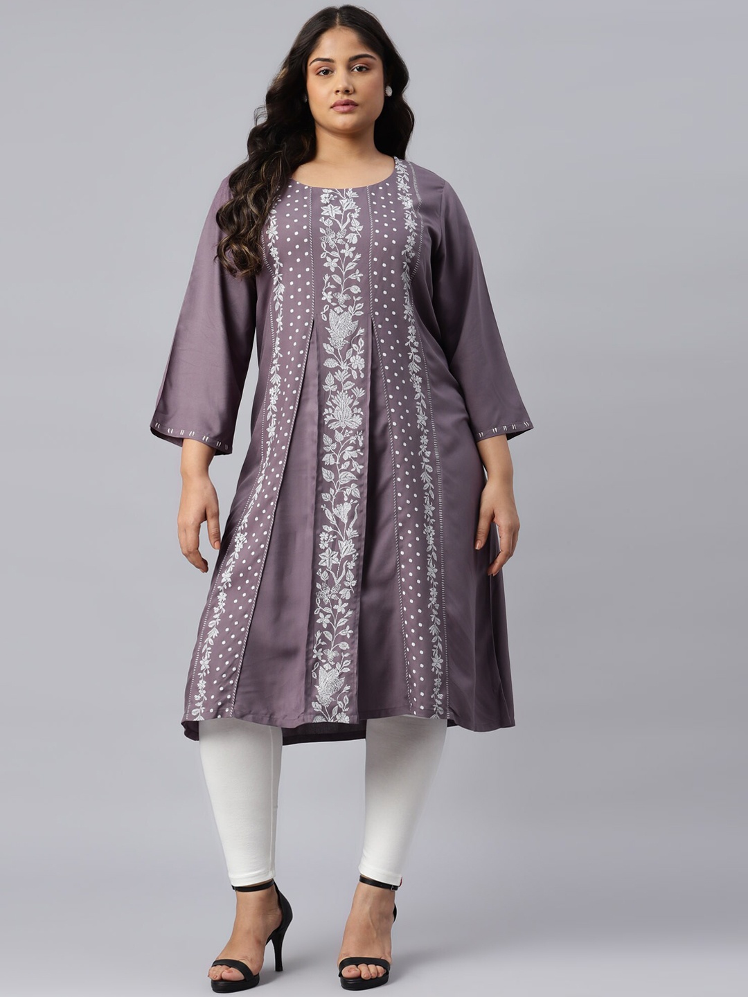 W Women Purple Floral Printed A-Line Kurta