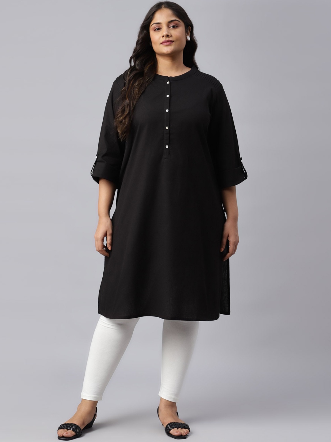 

W Women Black Asymmetric Plus Size Shirt Kurta