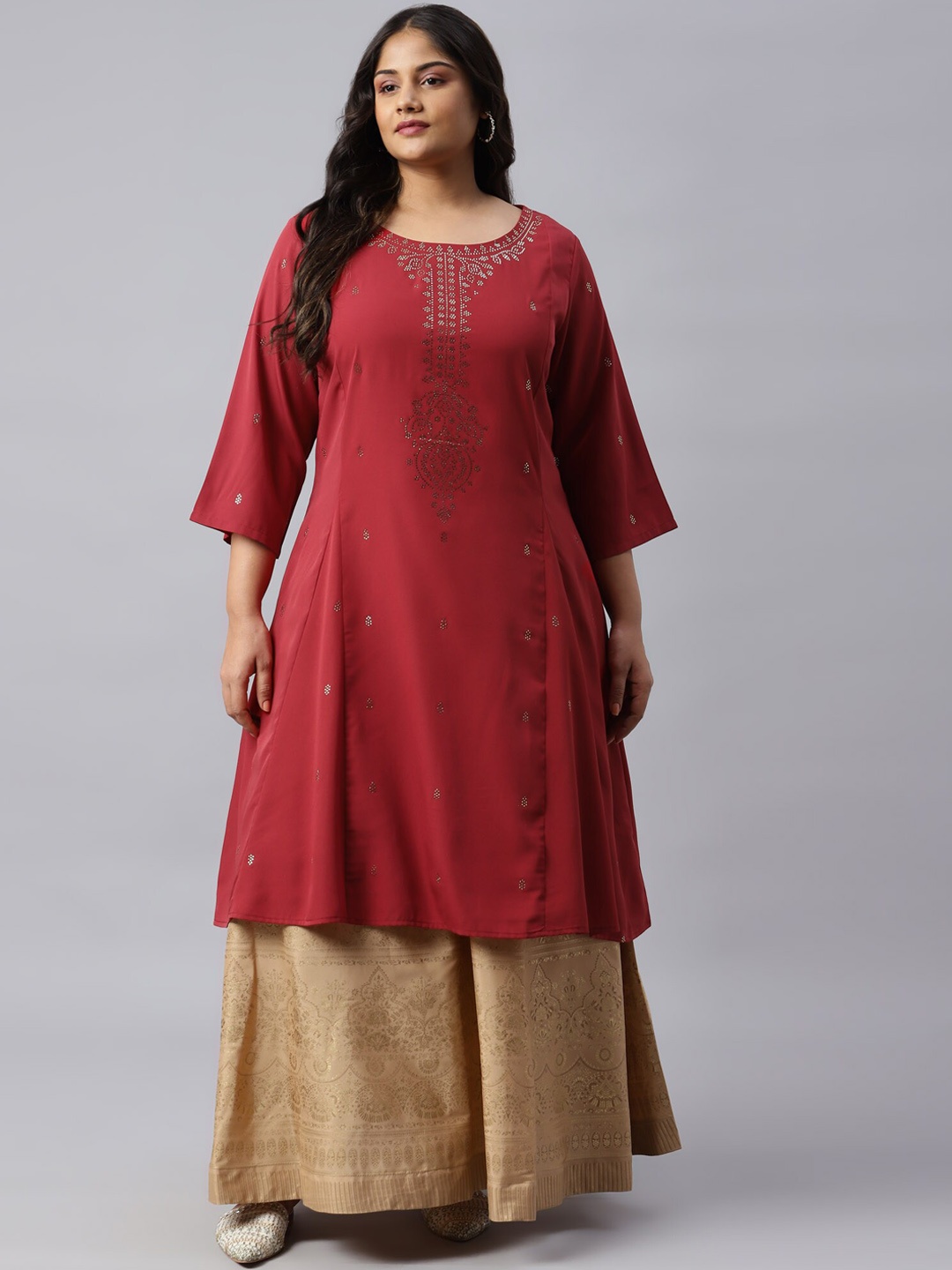 

W Women Plus Size Red Floral Embroidered Floral Kurta