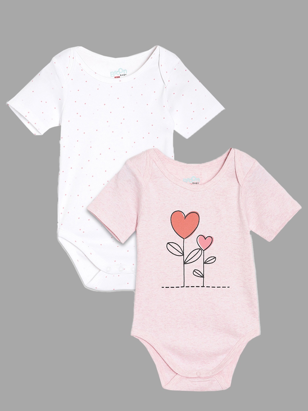 

Broon Kids- Girls Off Pack of 2 White & Pink Printed Organic Cotton Bodysuit, Off white