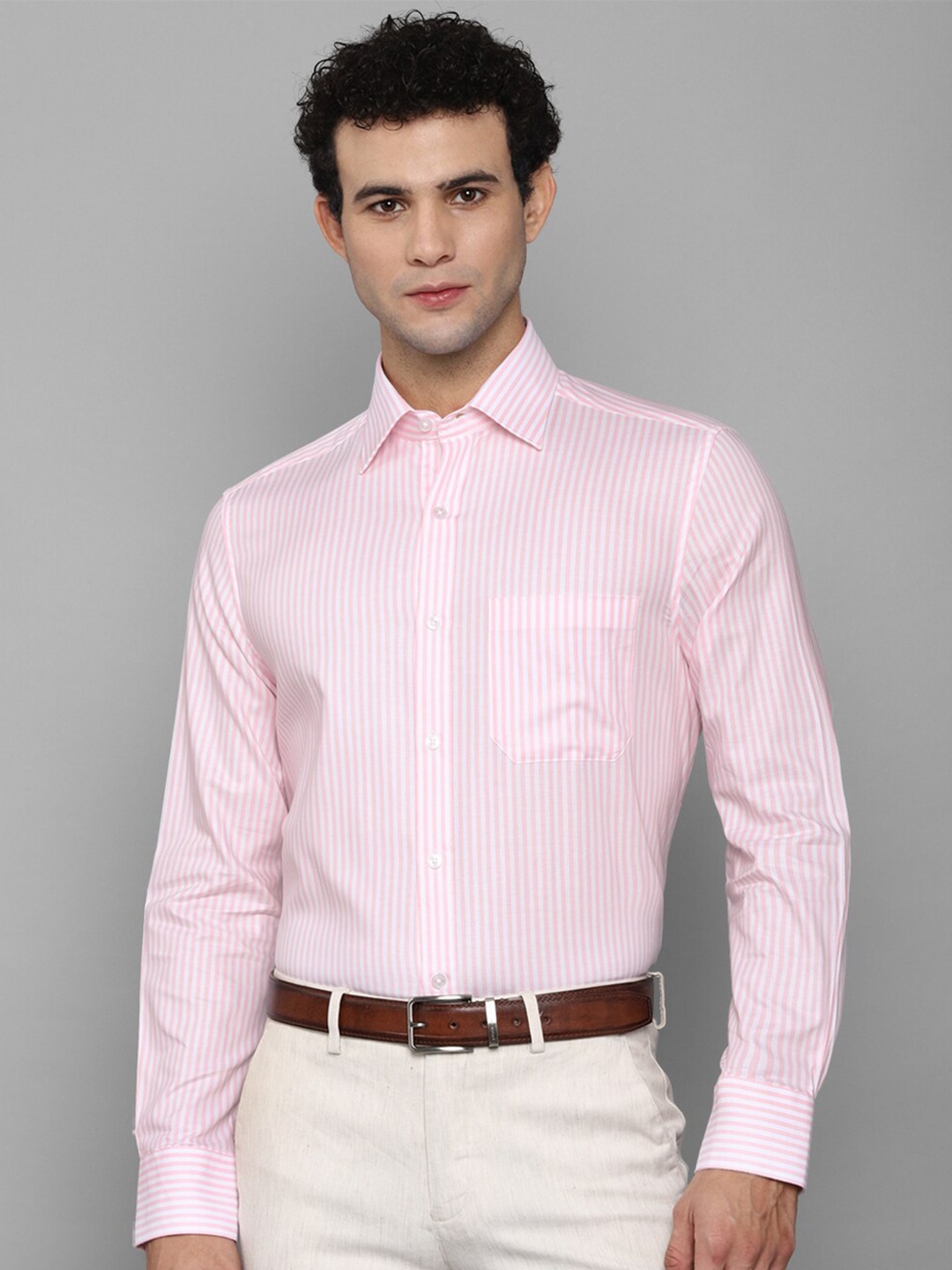 

Louis Philippe Men Pink Striped Cotton Formal Shirt