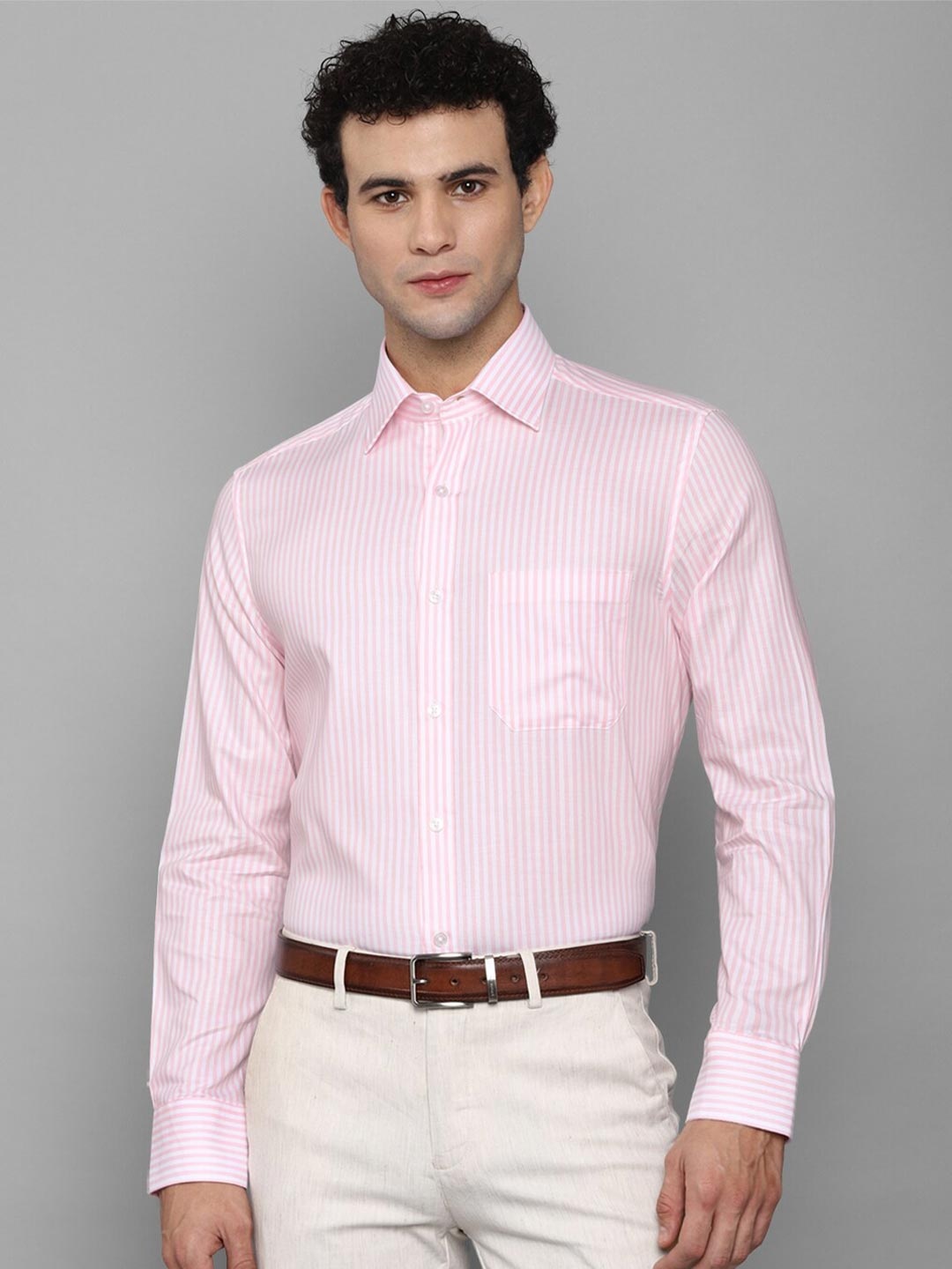 

Louis Philippe Men Pink Striped 100% Cotton Formal Shirt