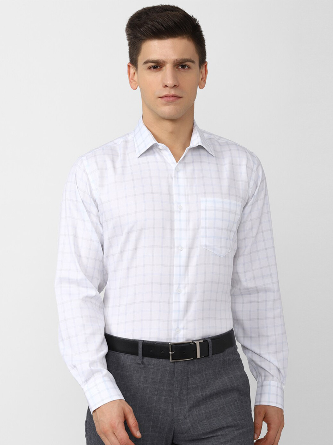 

Van Heusen Men White Checked 100% Cotton Formal Shirt
