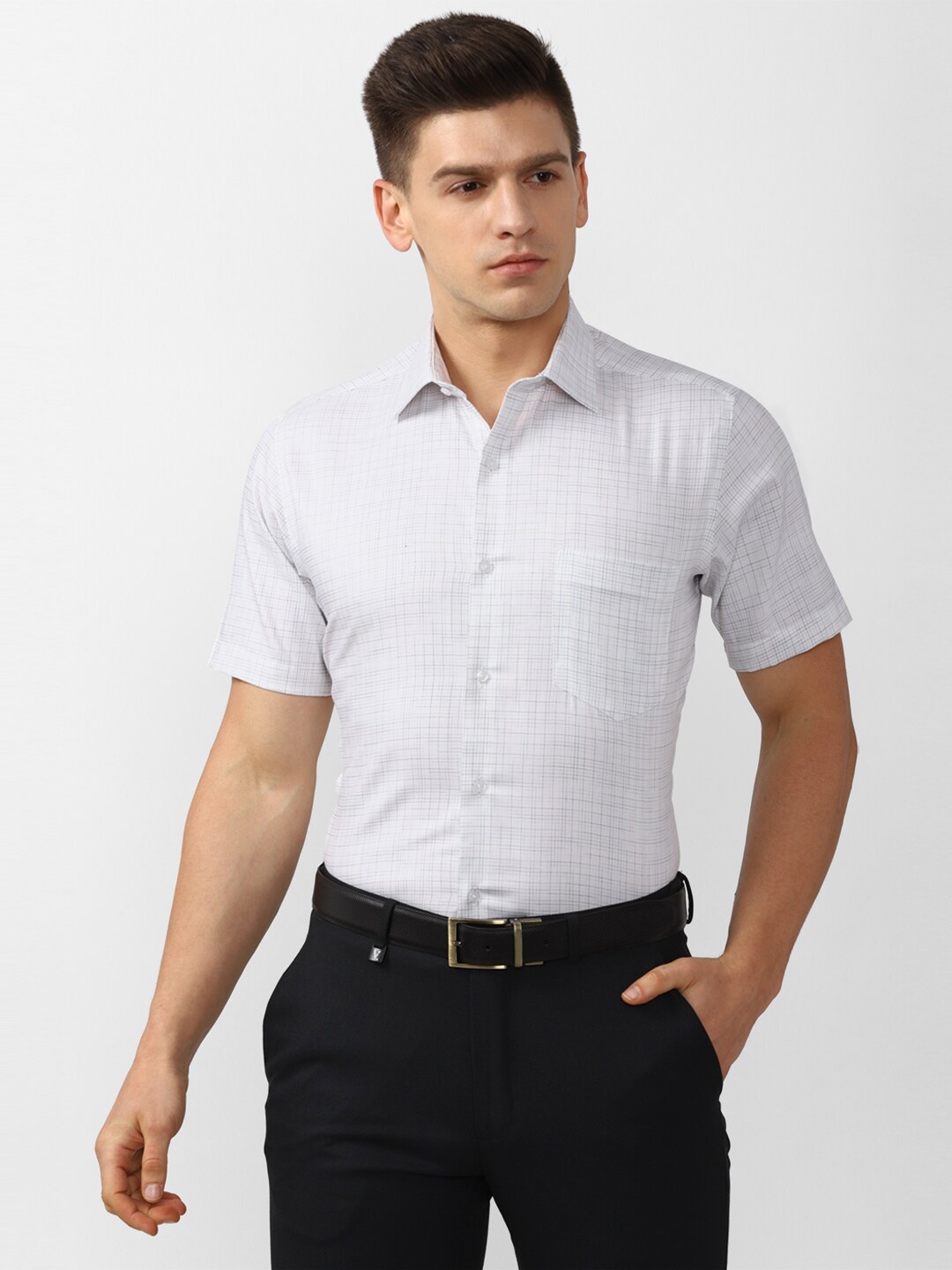 

Van Heusen Men White Grid Tattersall Checks Checked Formal Shirt