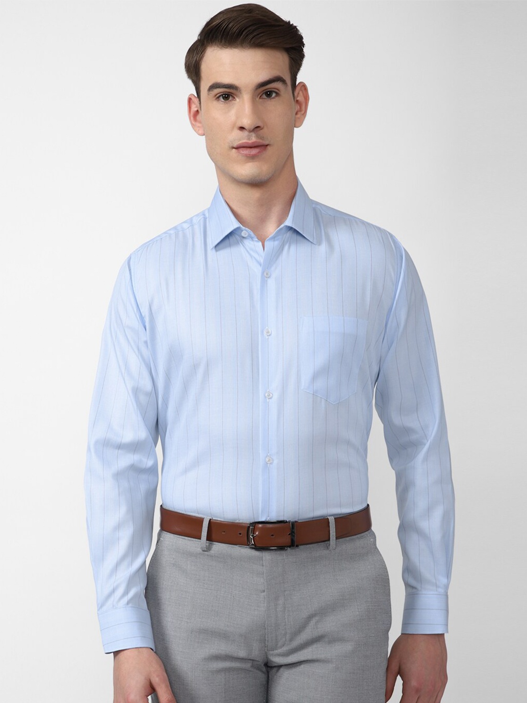 

Van Heusen Men Blue Striped Regular Fit Cotton Formal Shirt