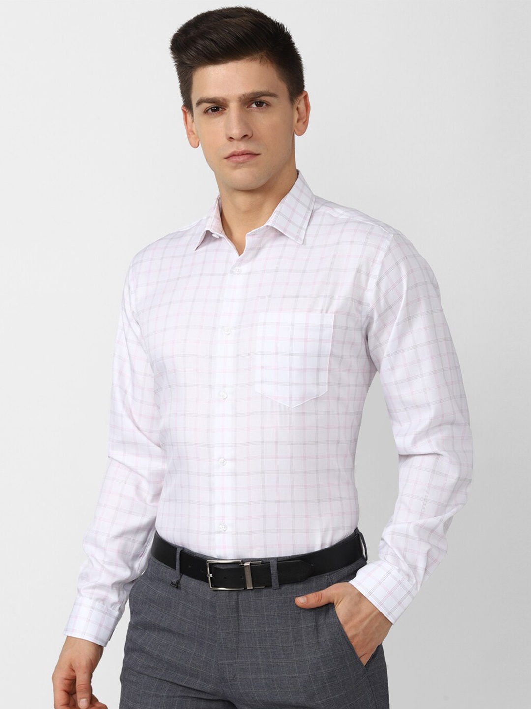 

Van Heusen Men White Checked Regular Fit Pure Cotton Formal Shirt