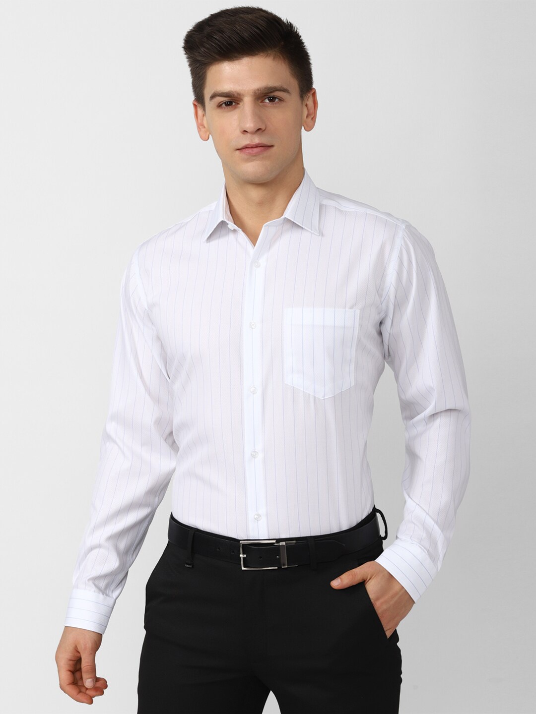 

Van Heusen Men White Striped Pure Cotton Formal Shirt