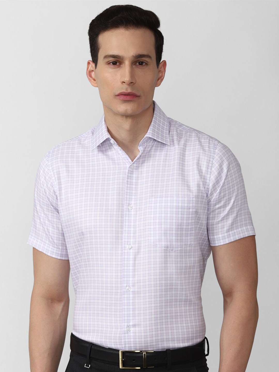 

Van Heusen Men Regular Fit White Grid Tattersall Checks Checked Formal Shirt