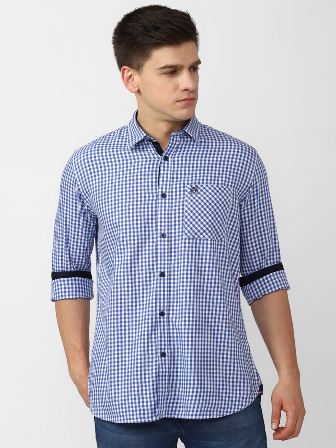 

Van Heusen ACADEMY Men Blue Slim Fit Gingham Checks Checked Casual Shirt