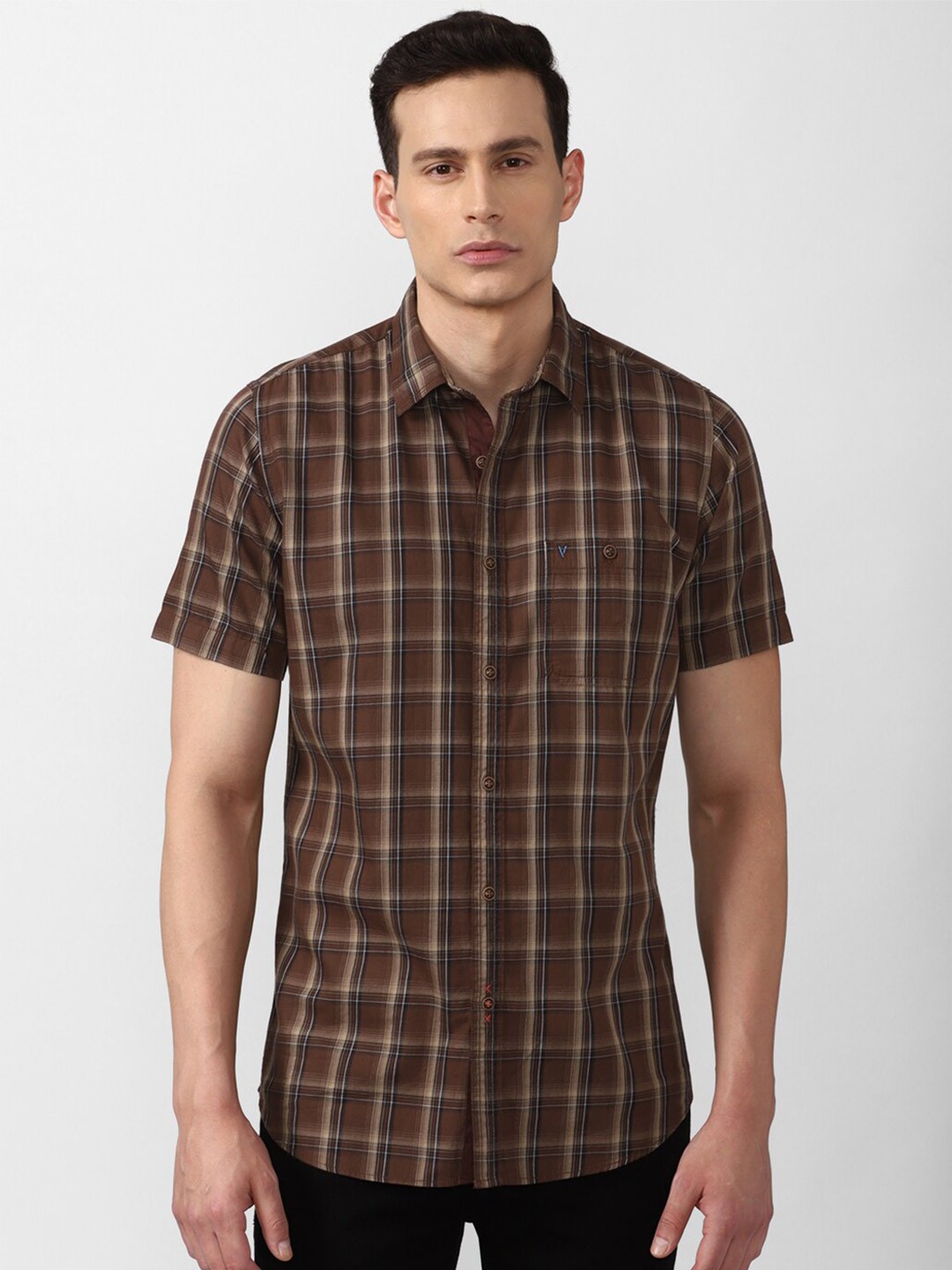 

VAN HEUSEN DENIM LABS Men Brown Slim Fit Checked Casual Shirt