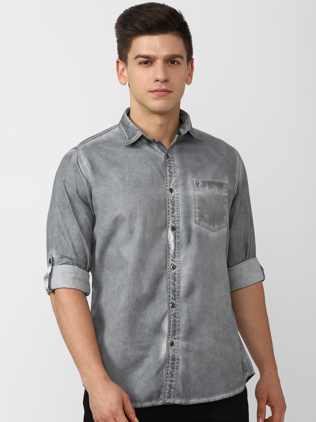 

VAN HEUSEN DENIM LABS Men Grey Slim Fit Faded Casual Shirt