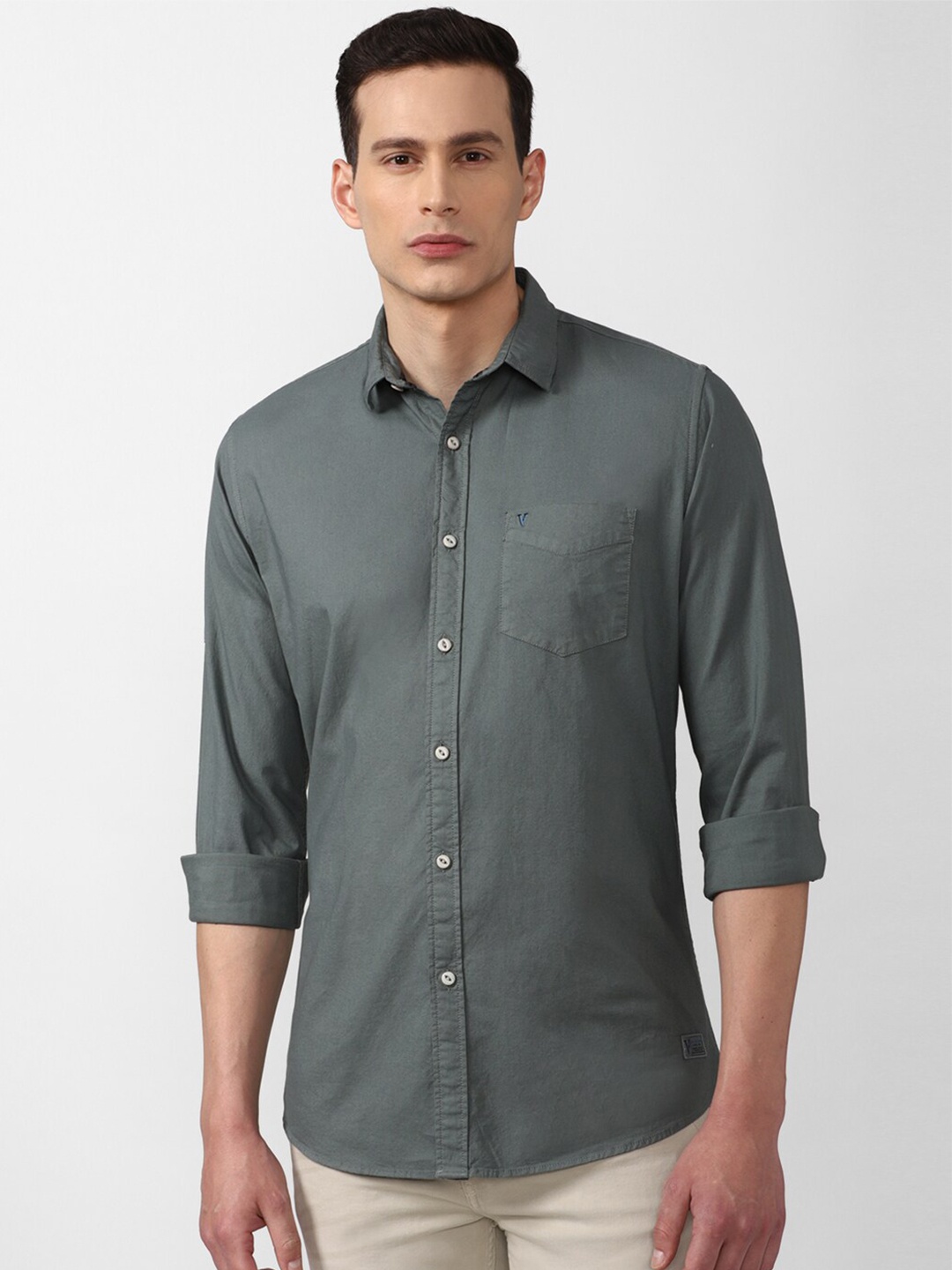 

VAN HEUSEN DENIM LABS Men Grey Slim Fit Casual Shirt