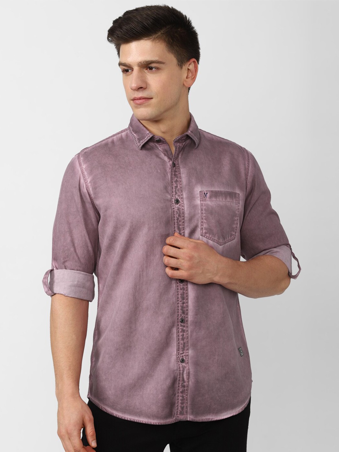 

VAN HEUSEN DENIM LABS Men Purple Slim Fit Faded Casual Shirt