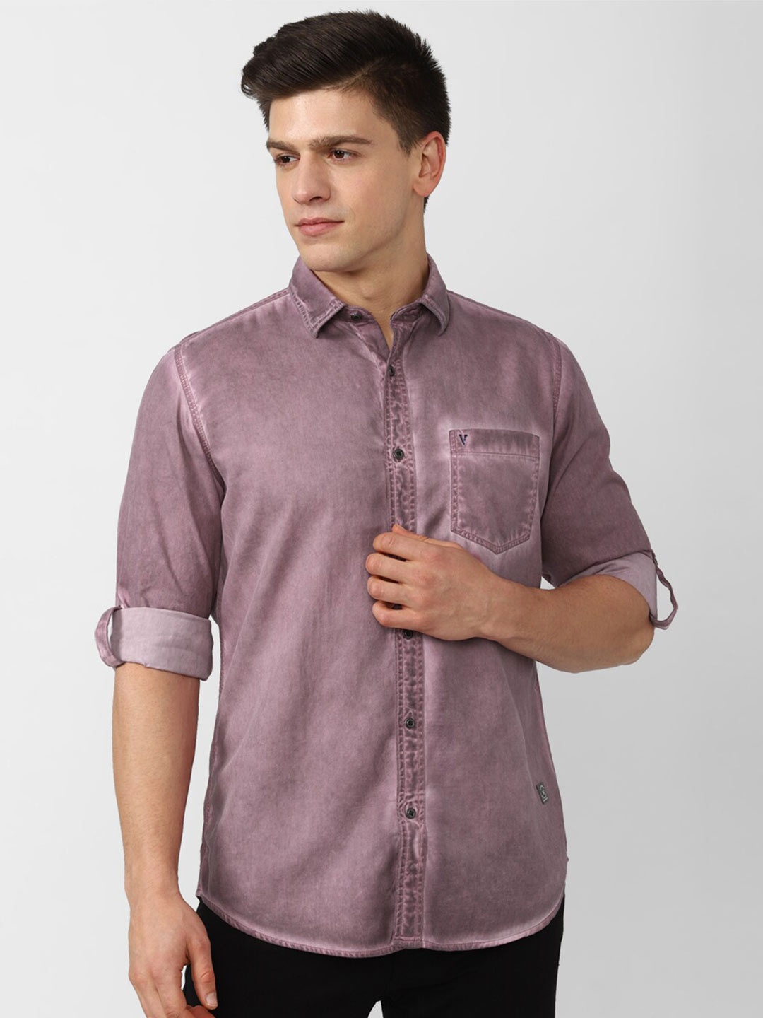 

VAN HEUSEN DENIM LABS Men Purple Pure Cotton Slim Fit Casual Shirt