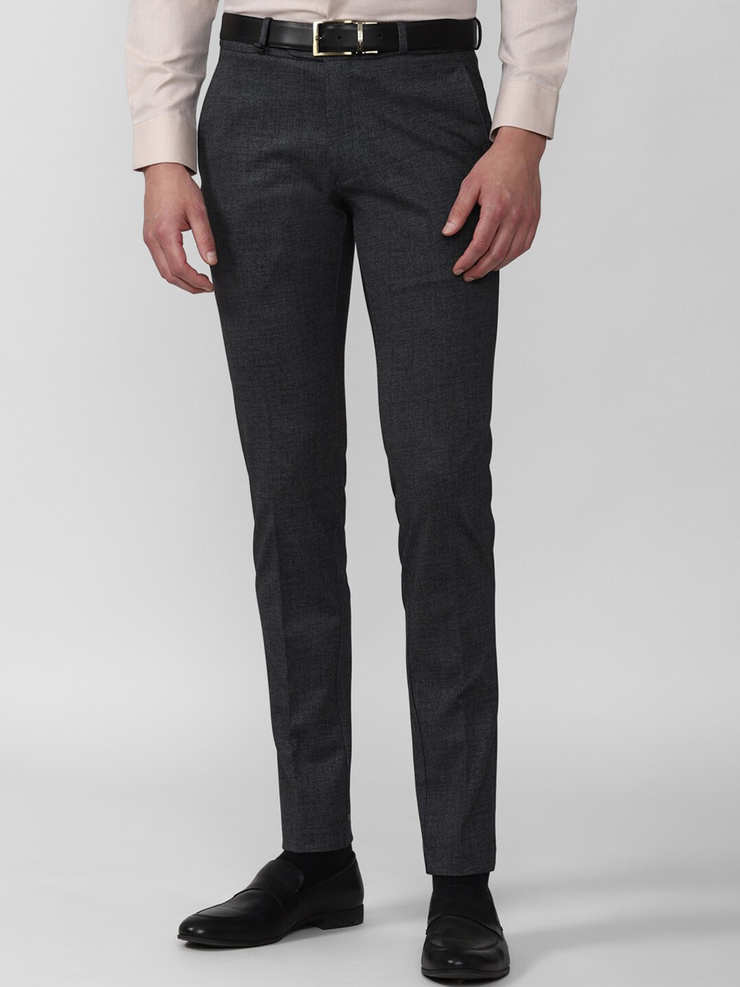 

Van Heusen Men Black Textured Slim Fit Trousers