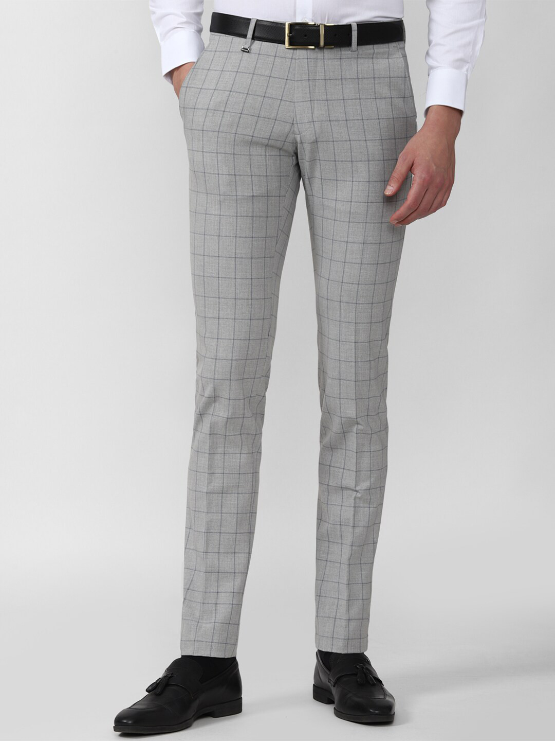 

Van Heusen Men Grey Checked Slim Fit Trousers