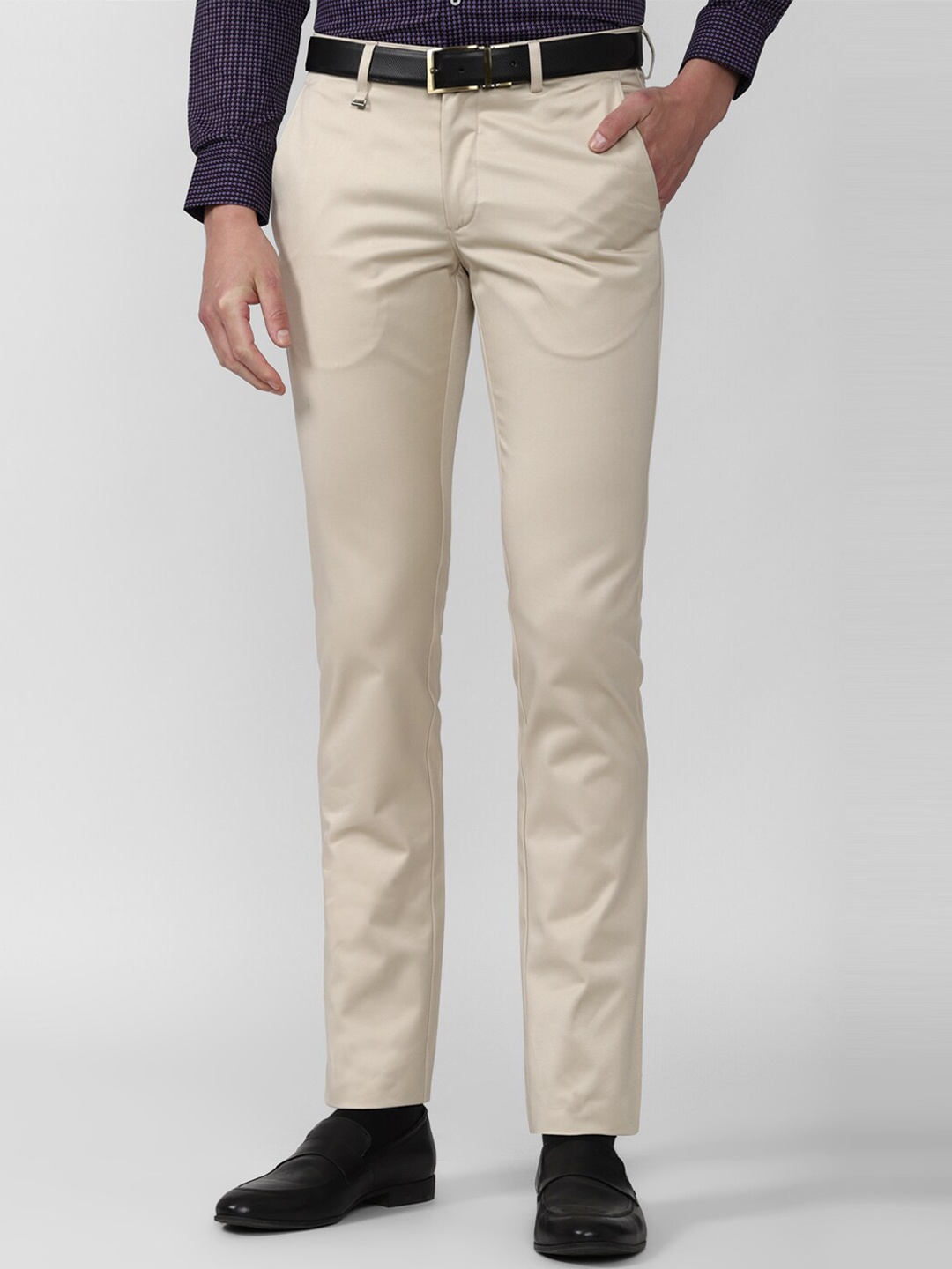 

Van Heusen Men Cream-Coloured Slim Fit Formal Trousers